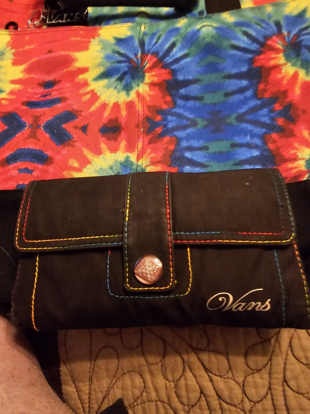 Vans Black Wallet with Multicolor Stitching